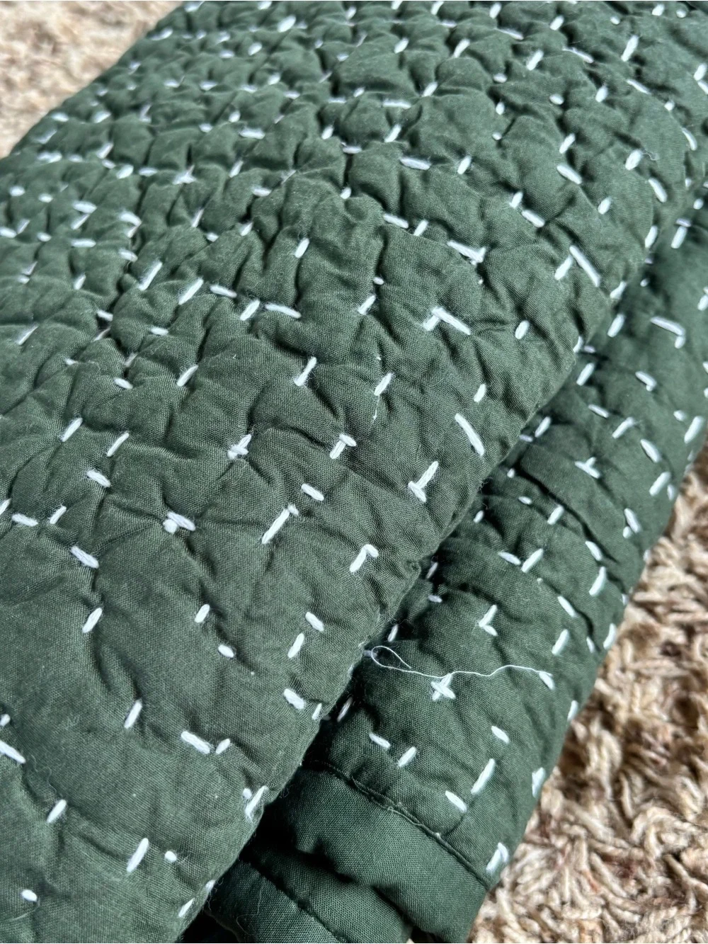 Quince Organic Cotton Hand Stitched Quilted Standard Sham Set Pine Green